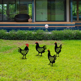 Aberto Design Chicken Family 4 - Juego de Accesorios de Metal Decorativos para Jardín